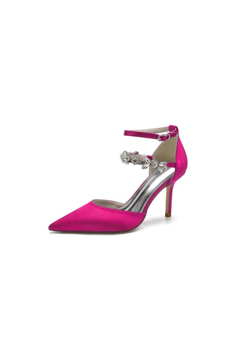 Pointed Toe Crystal Buckle Strap High Heels - BOLODOO