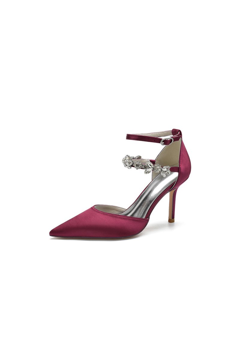 Pointed Toe Crystal Buckle Strap High Heels - BOLODOO