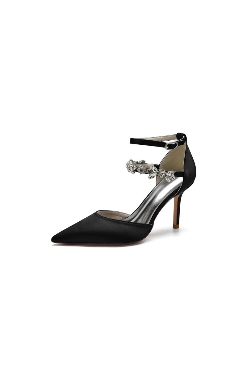 Pointed Toe Crystal Buckle Strap High Heels - BOLODOO