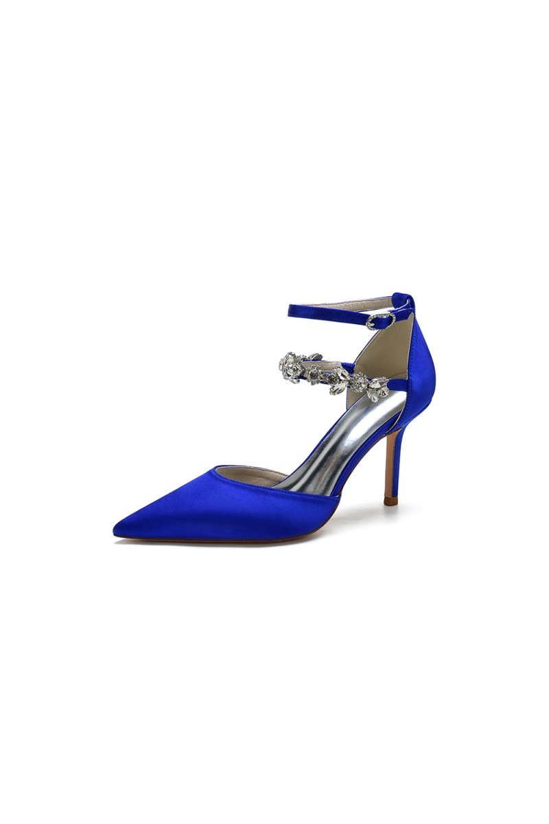Pointed Toe Crystal Buckle Strap High Heels - BOLODOO