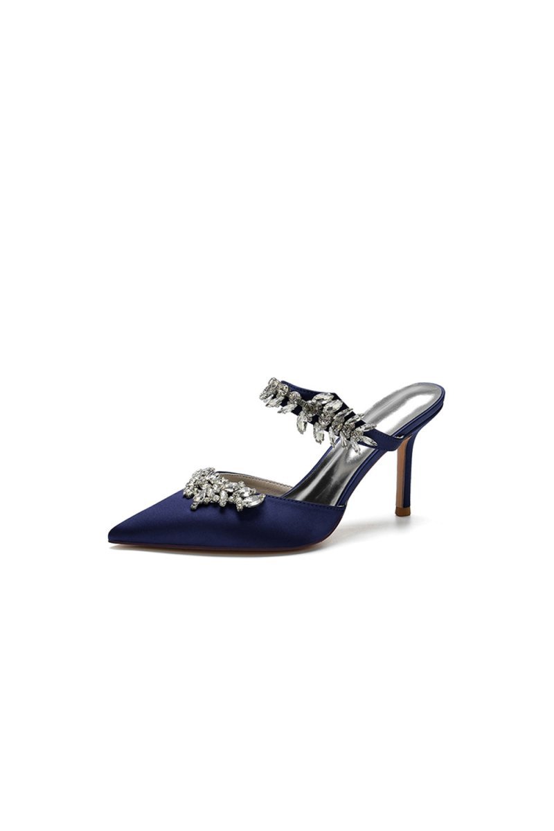 Pointed Toe Crystal Flower Strap Stiletto Heel - BOLODOO