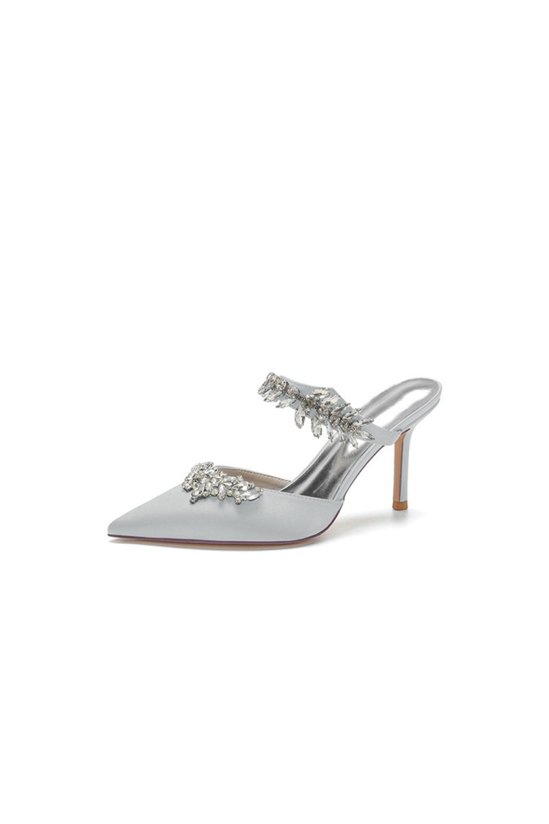 Pointed Toe Crystal Flower Strap Stiletto Heel - BOLODOO
