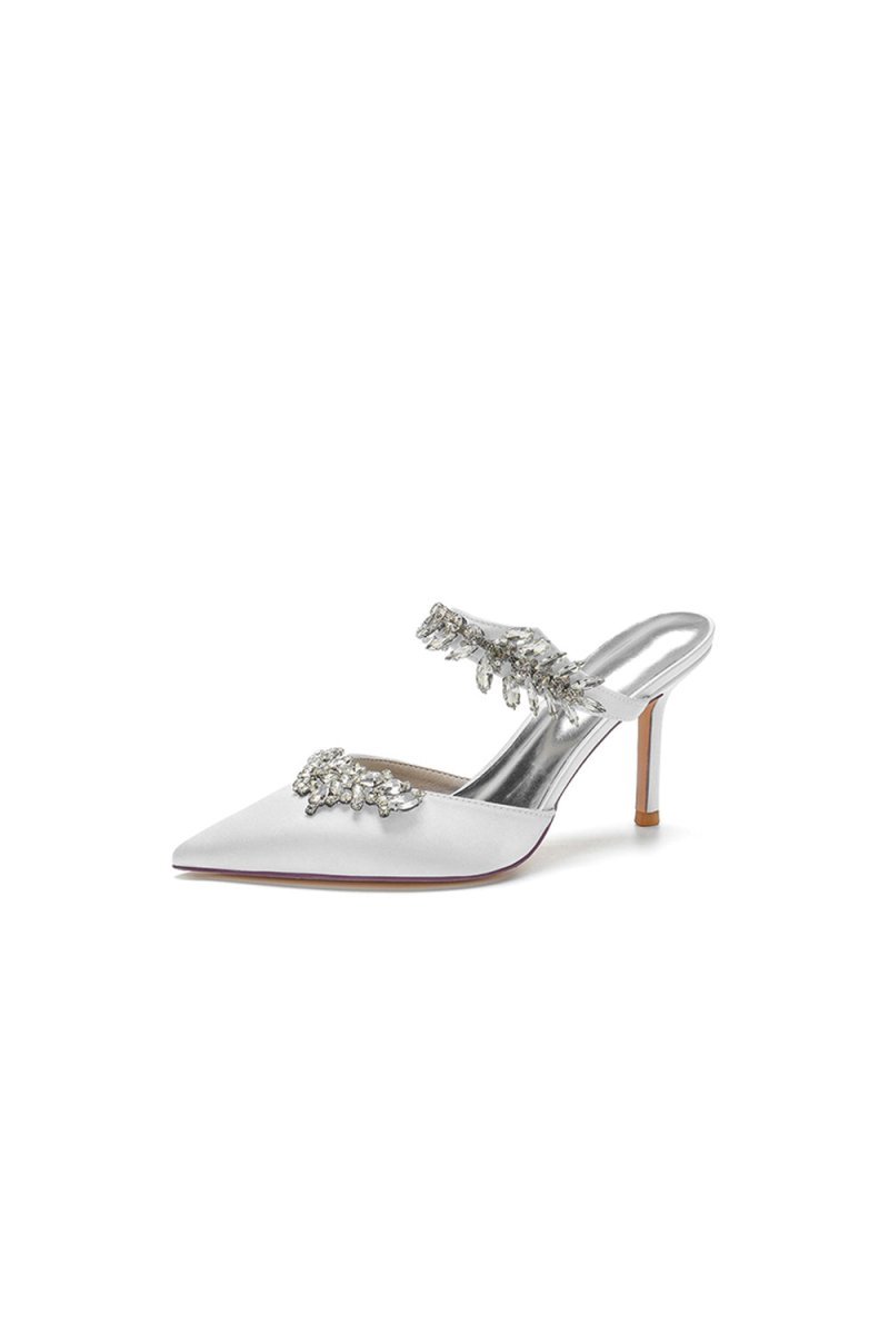 Pointed Toe Crystal Flower Strap Stiletto Heel - BOLODOO