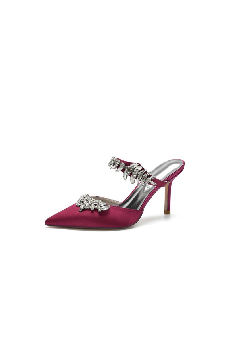 Pointed Toe Crystal Flower Strap Stiletto Heel - BOLODOO