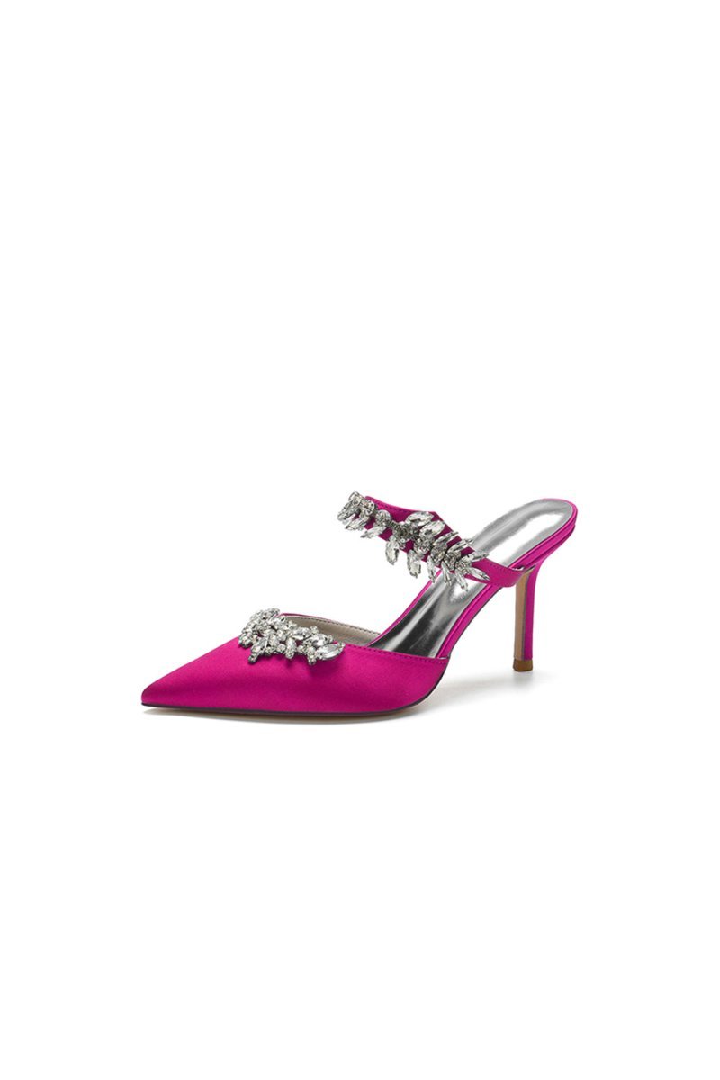 Pointed Toe Crystal Flower Strap Stiletto Heel - BOLODOO