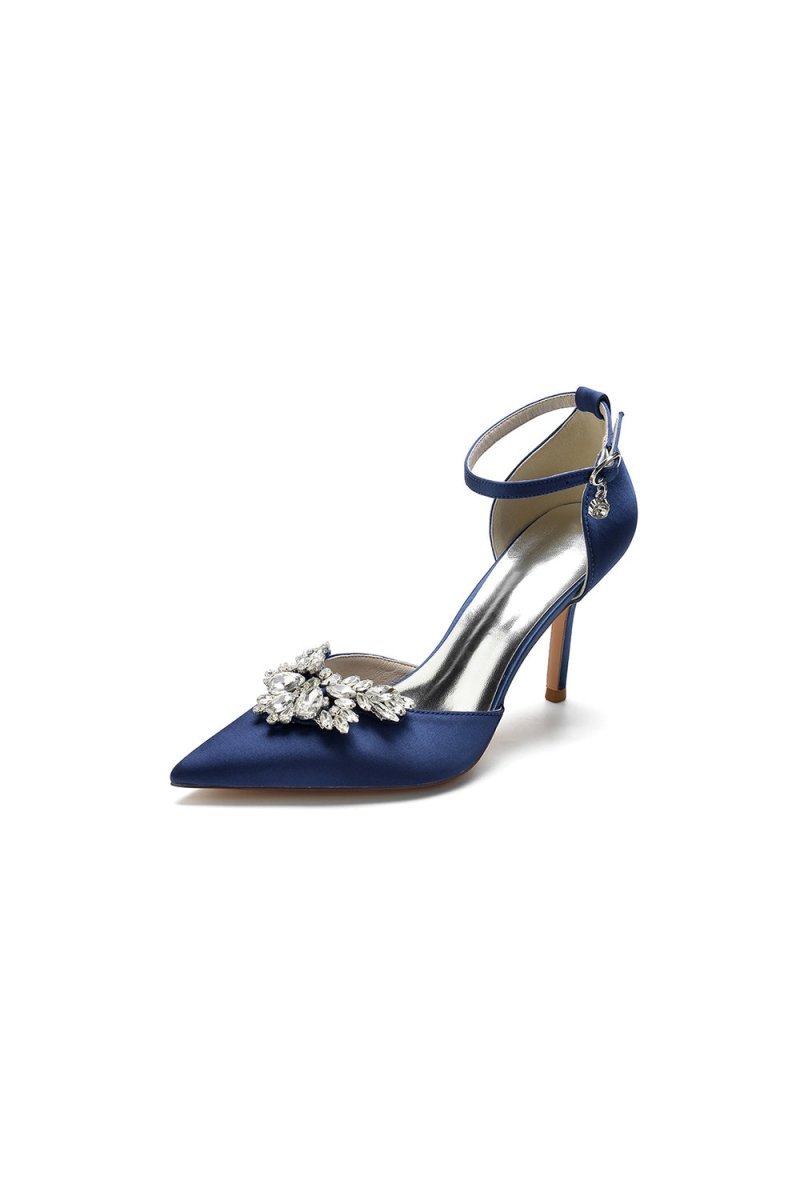 Pointed Toe Crystal Party Ankle Strap Heels Shoes - BOLODOO