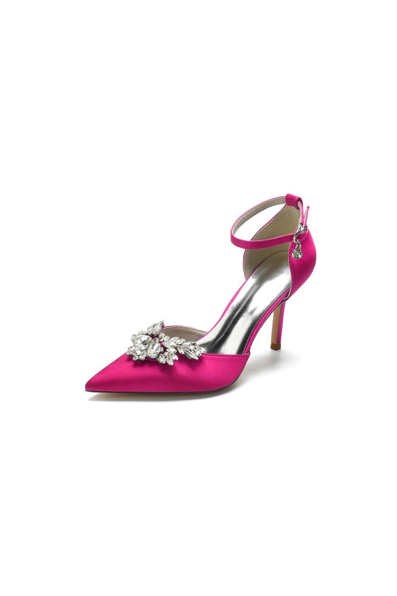 Pointed Toe Crystal Party Ankle Strap Heels Shoes - BOLODOO