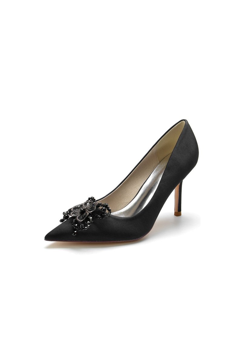 Pointed Toe Crystal & Pearl Flower Heels - BOLODOO