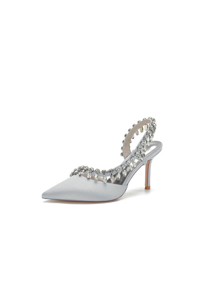 Pointed Toe Heels With Crystal Slingback Strap - BOLODOO