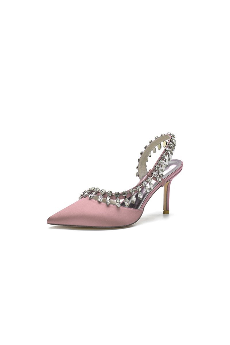 Pointed Toe Heels With Crystal Slingback Strap - BOLODOO