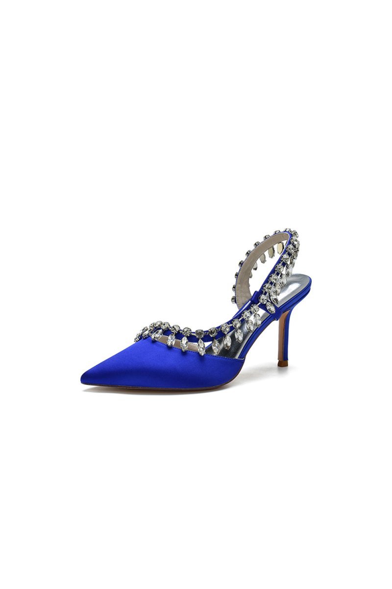 Pointed Toe Heels With Crystal Slingback Strap - BOLODOO