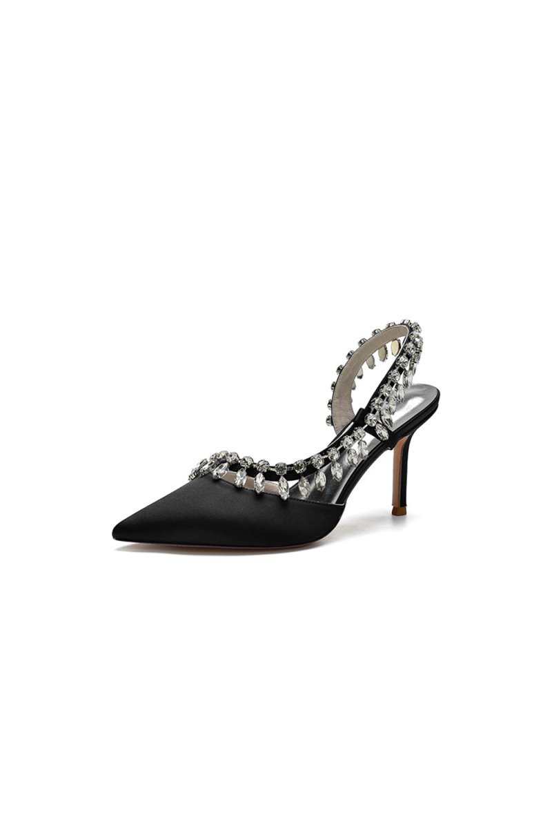 Pointed Toe Heels With Crystal Slingback Strap - BOLODOO