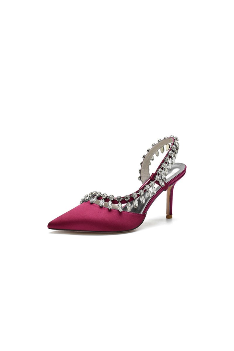 Pointed Toe Heels With Crystal Slingback Strap - BOLODOO