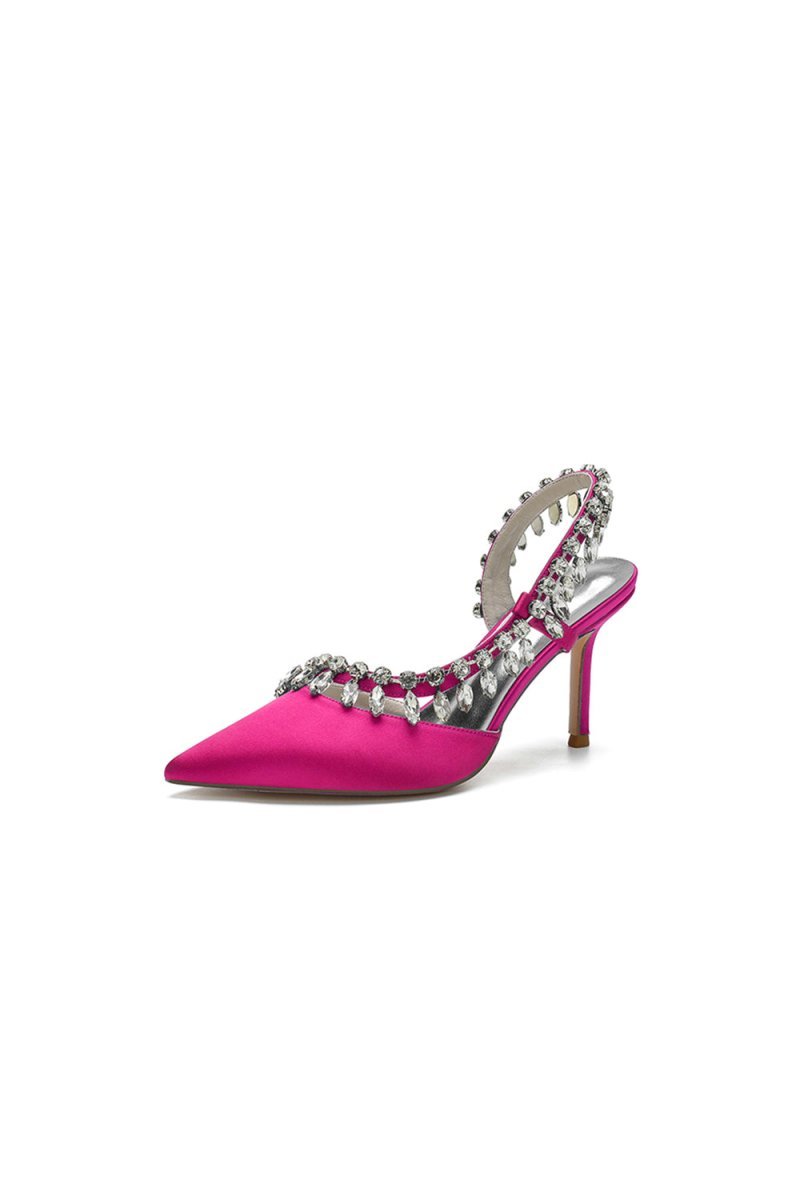 Pointed Toe Heels With Crystal Slingback Strap - BOLODOO
