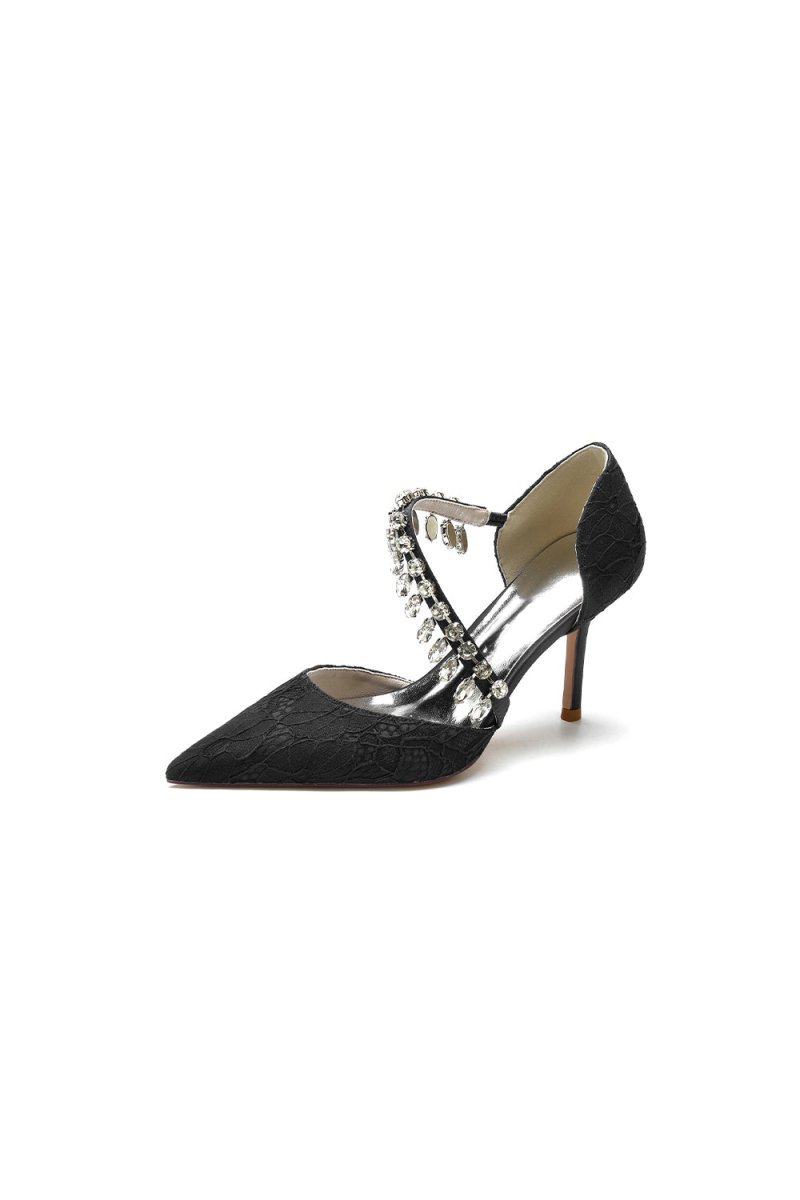 Pointed Toe Crystal Strap Heels - BOLODOO