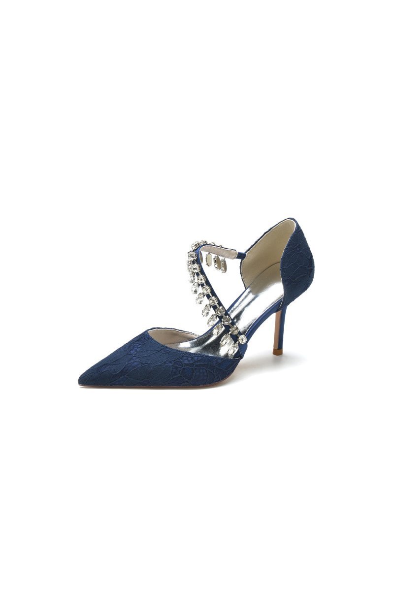 Pointed Toe Crystal Strap Heels - BOLODOO