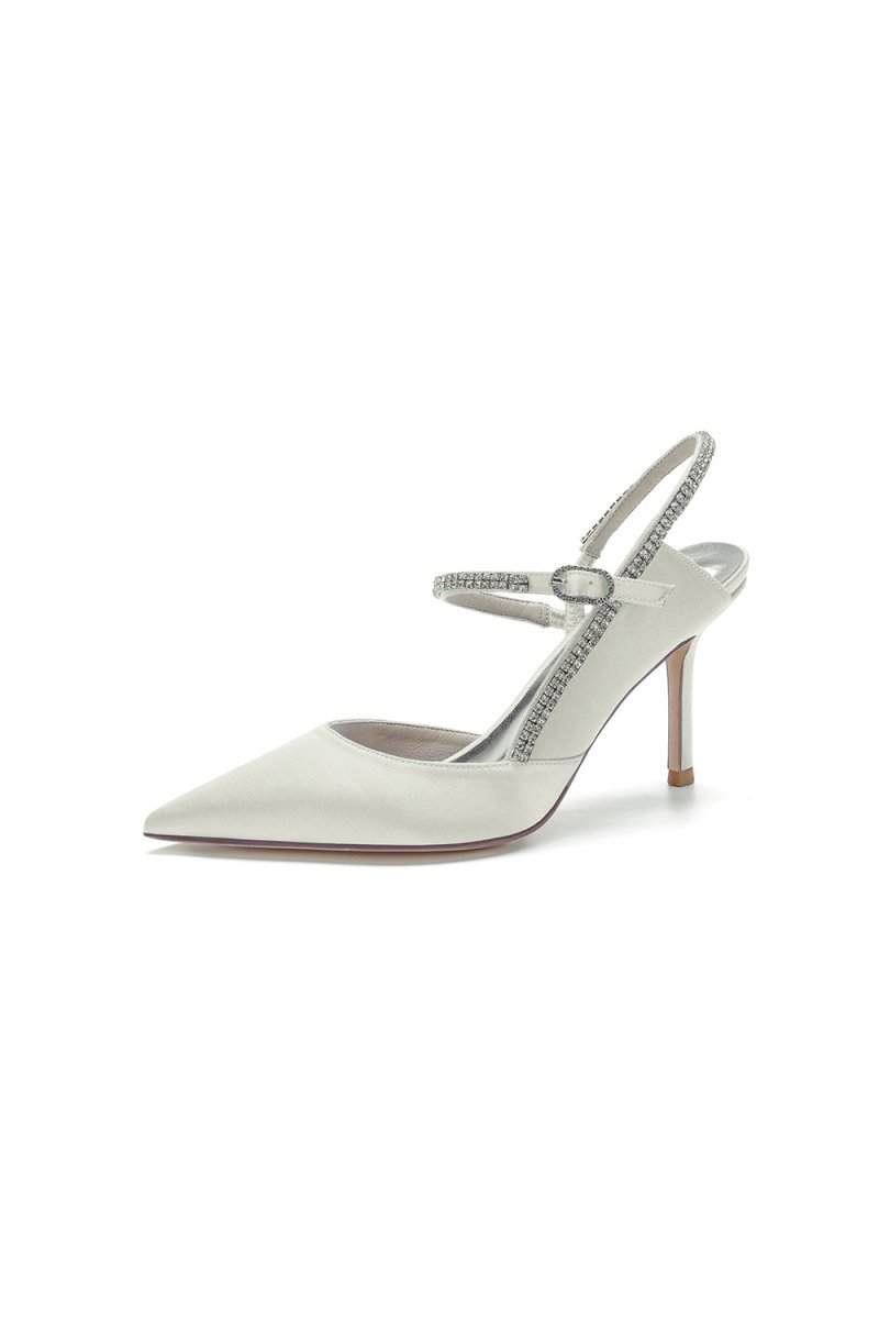 Pointed Toe Stiletto Heel with Crystal Strap - BOLODOO