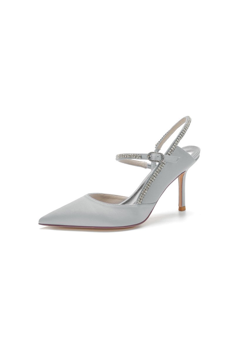 Pointed Toe Stiletto Heel with Crystal Strap - BOLODOO