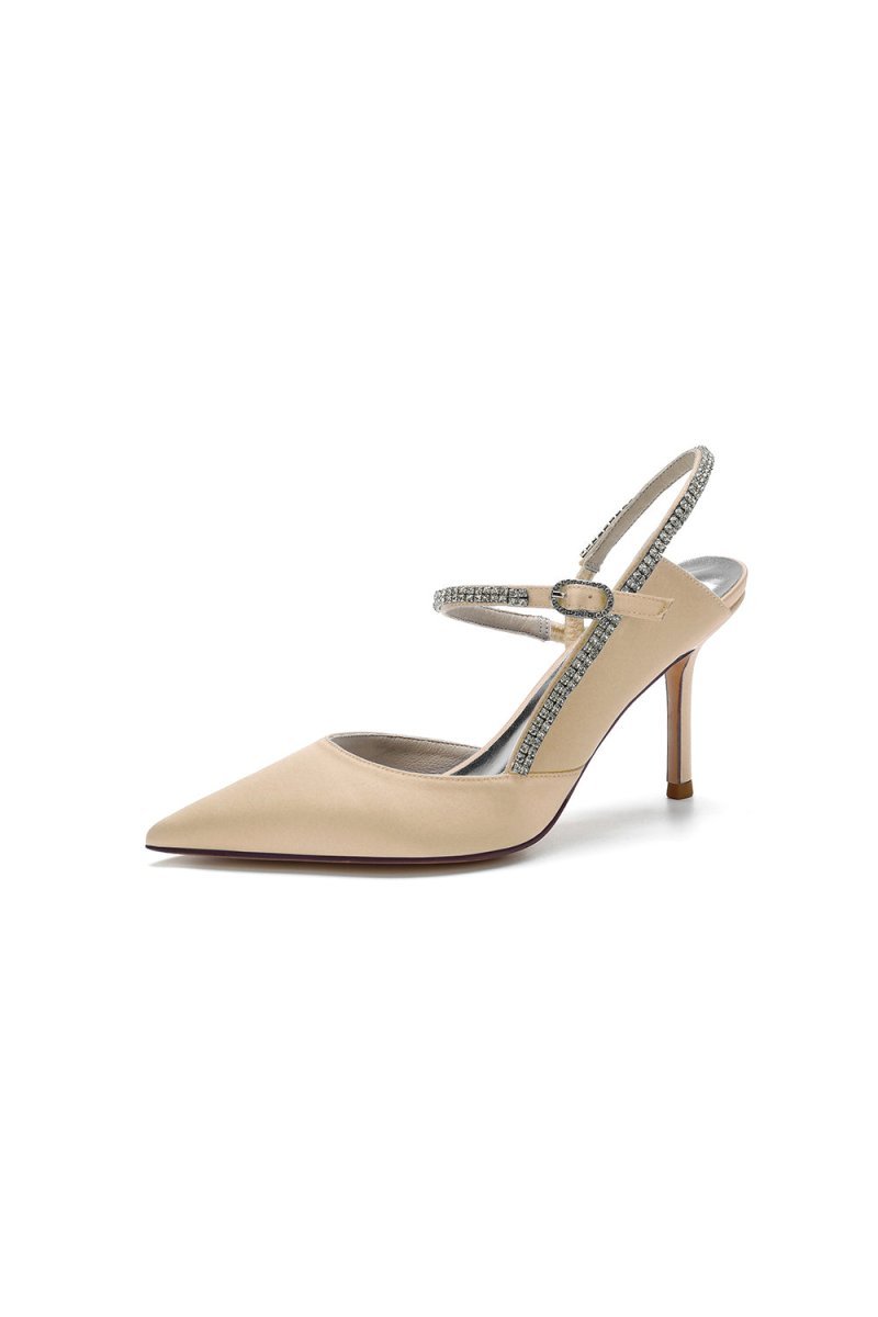 Pointed Toe Stiletto Heel with Crystal Strap - BOLODOO