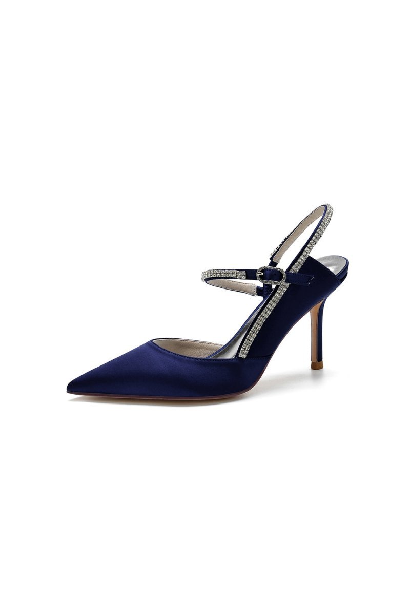 Pointed Toe Stiletto Heel with Crystal Strap - BOLODOO