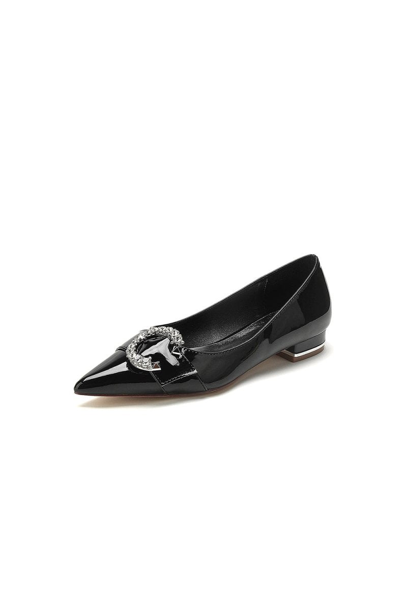 Pointed - Toe Flats with Diamond - Accented Metal Buckle U18447 - 2 - BOLODOO