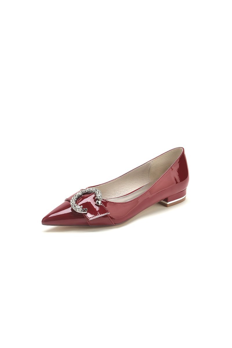 Pointed - Toe Flats with Diamond - Accented Metal Buckle U18447 - 2 - BOLODOO