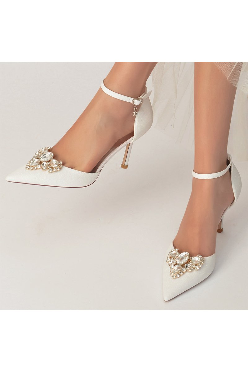 Pointed Toe Glitter Ankle Strap Rhinestone High Heels