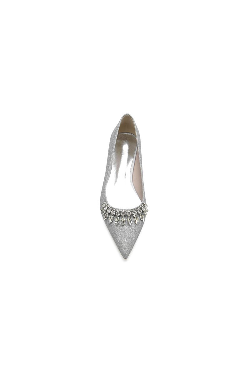 Pointed Toe Glitter Low Heels With Rhinestone