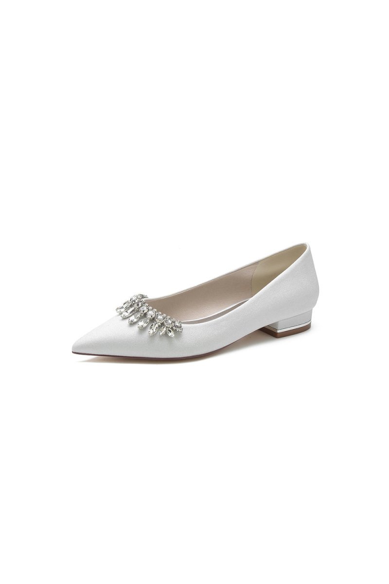Pointed Toe Glitter Low Heels With Rhinestone - BOLODOO