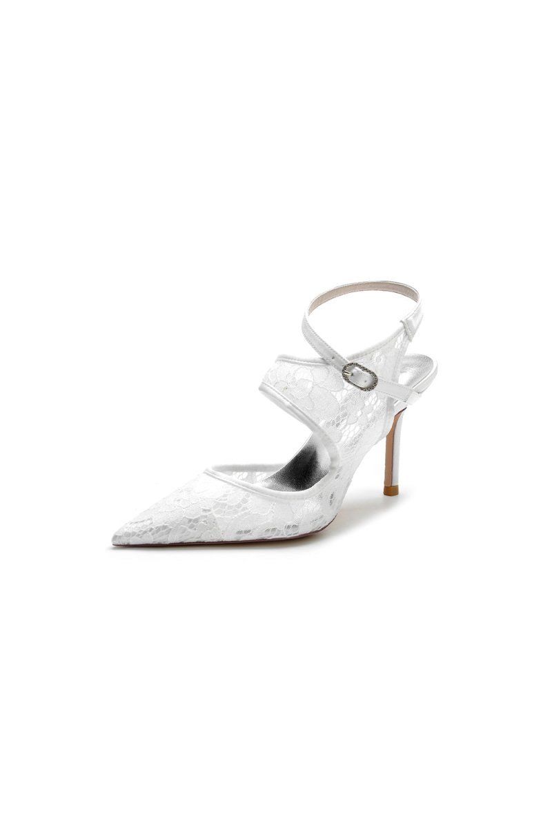 White Bridal Heels with Lace Appliques - BOLODOO