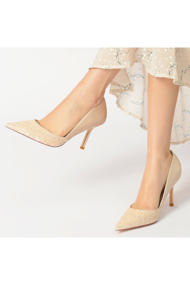 Pointed Toe Lace Pattern Stiletto Heels