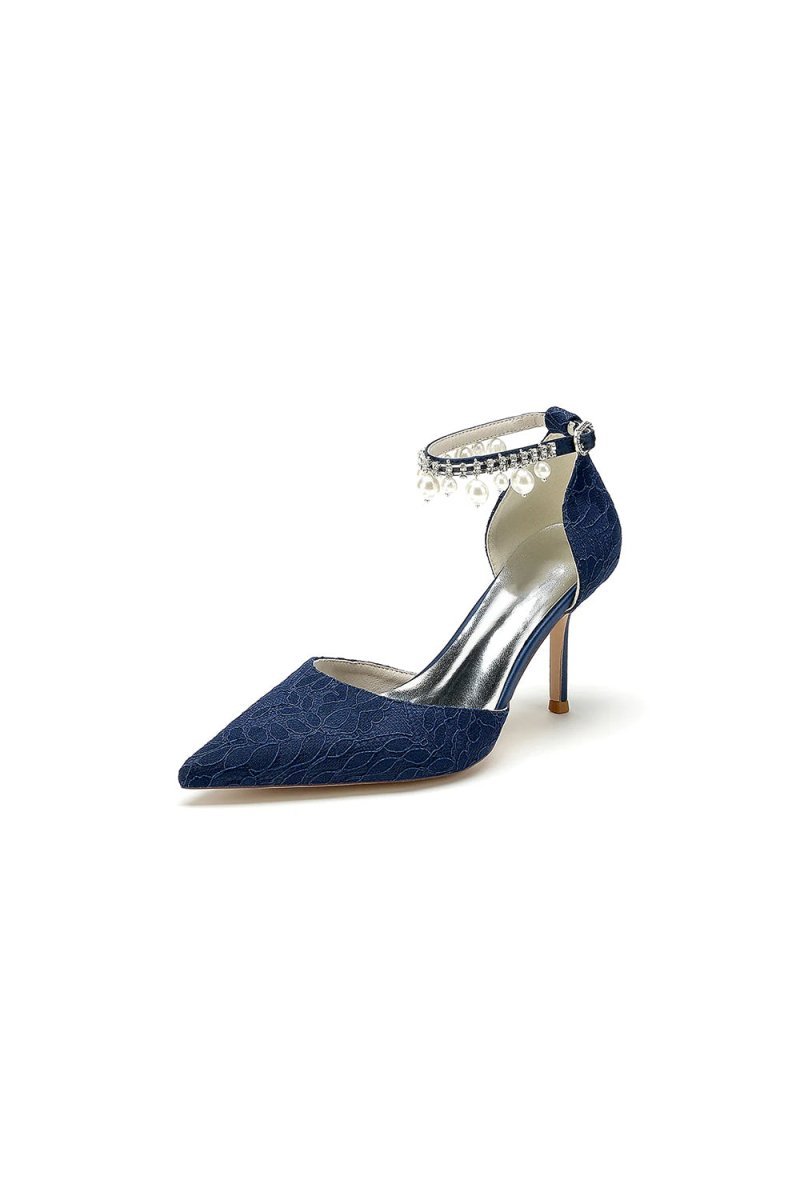 Pointed Toe Bridal Heels Pearl Strap - BOLODOO