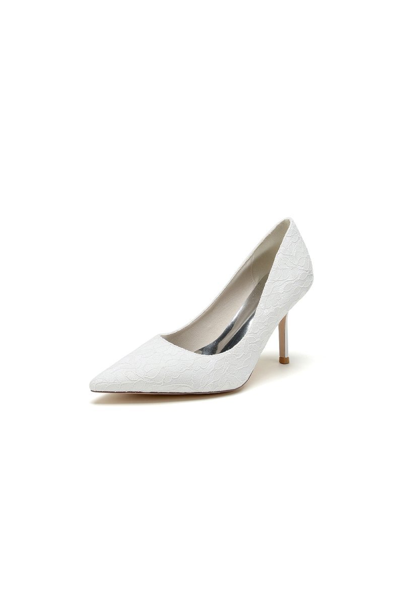 Simple Pointed Toe Lace Wedding Heels - BOLODOO