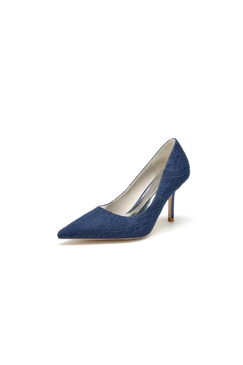 Simple Pointed Toe Lace Wedding Heels - BOLODOO
