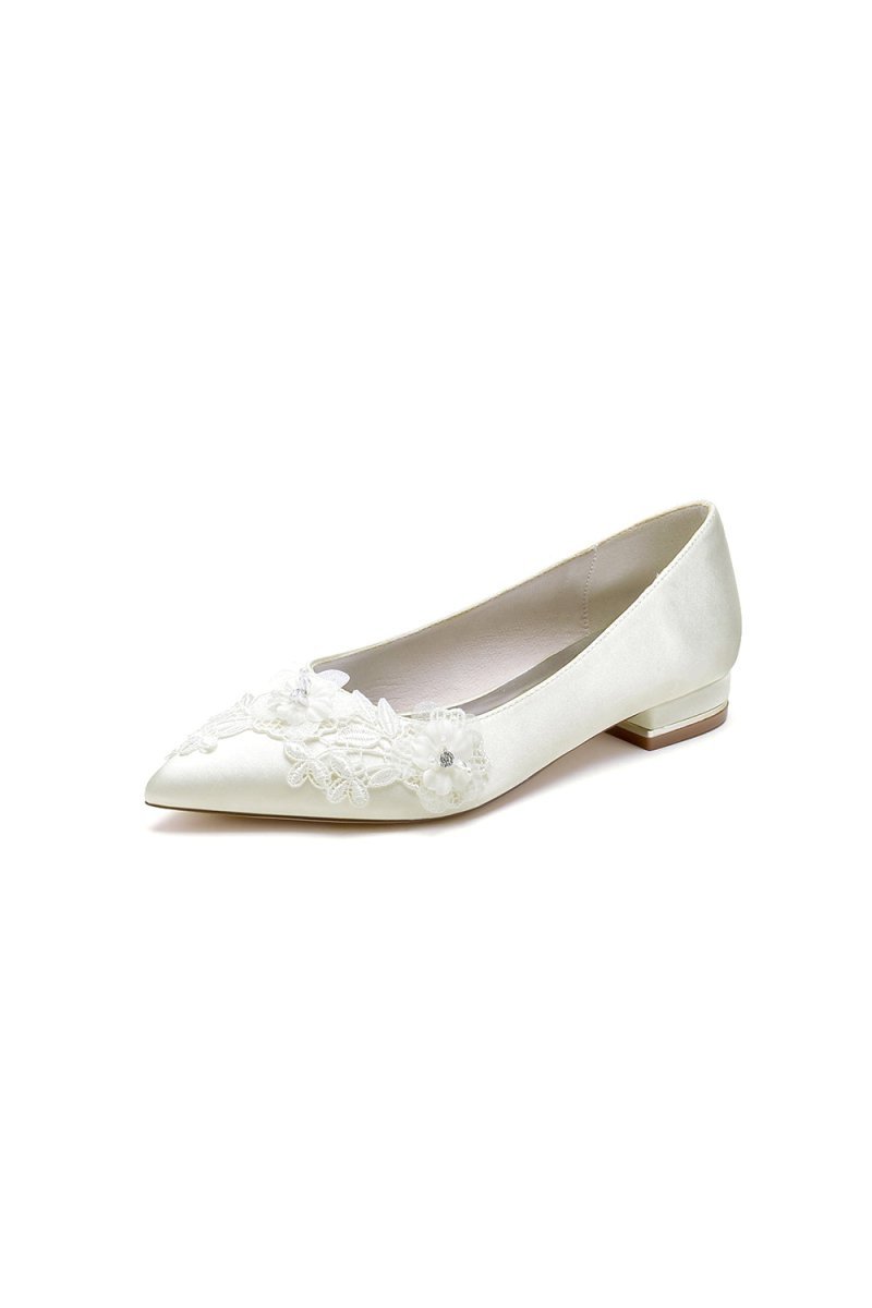 Pointed Toe Low Heels with Lace - BOLODOO