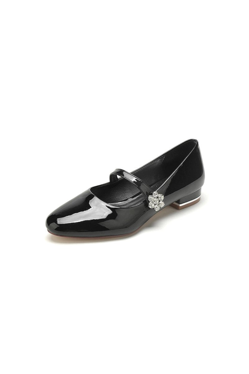 Pointed Toe Patent Leather Beaded Low Heels - BOLODOO