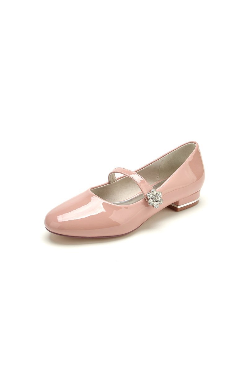 Pointed Toe Patent Leather Beaded Low Heels - BOLODOO