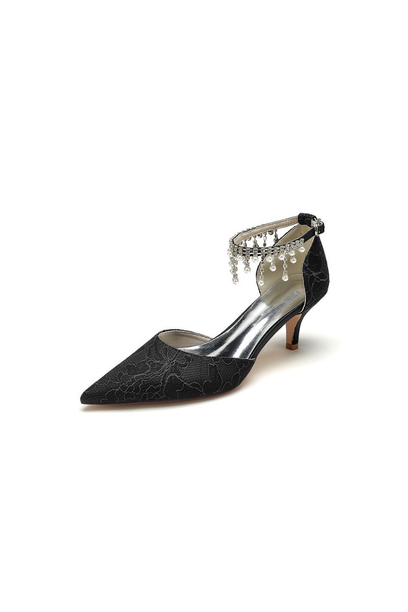 Pointed Toe Pearl Chain Strap High Heels - BOLODOO