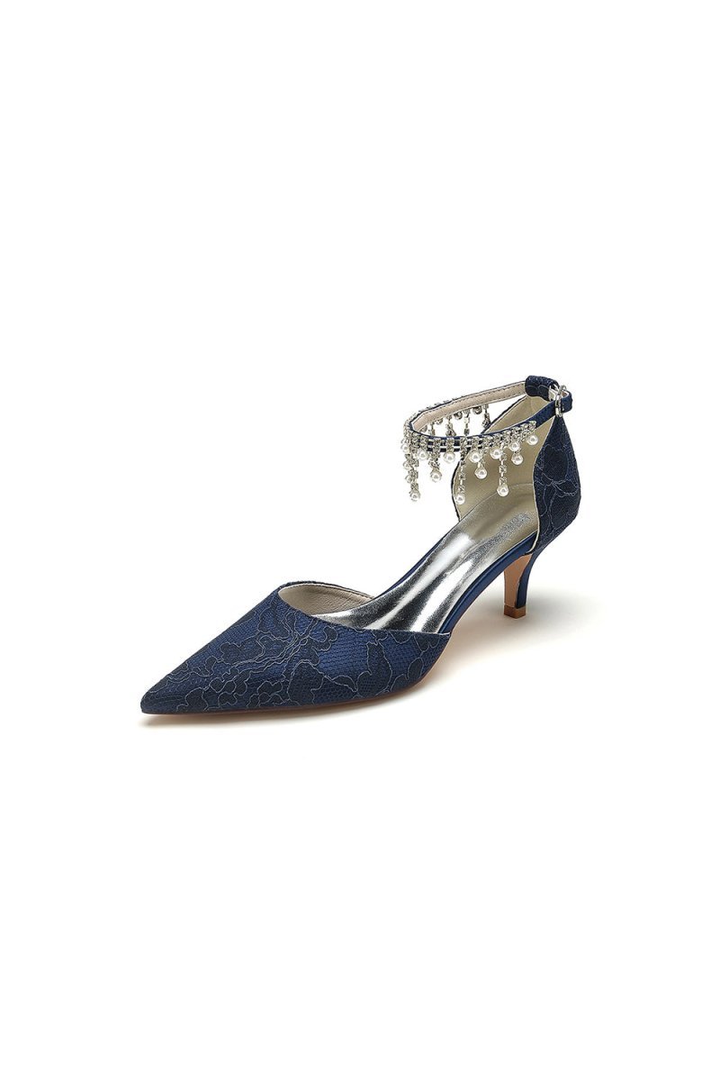 Pointed Toe Pearl Chain Strap High Heels - BOLODOO