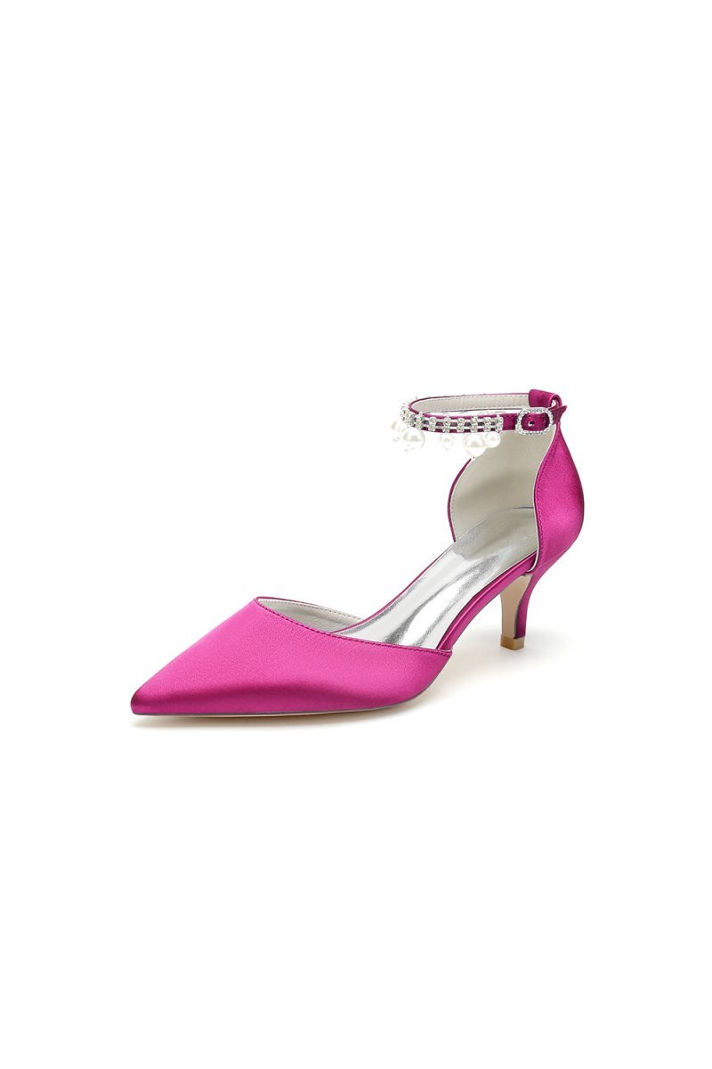 Pointed Toe Pearl Strap Kitten Heels - BOLODOO