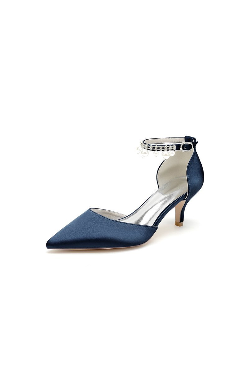 Pointed Toe Pearl Strap Kitten Heels - BOLODOO