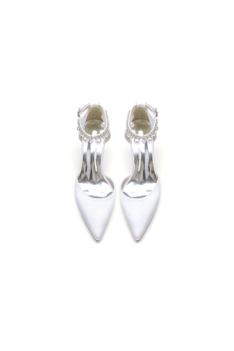 Pointed Toe Pearl Strap Kitten Heels