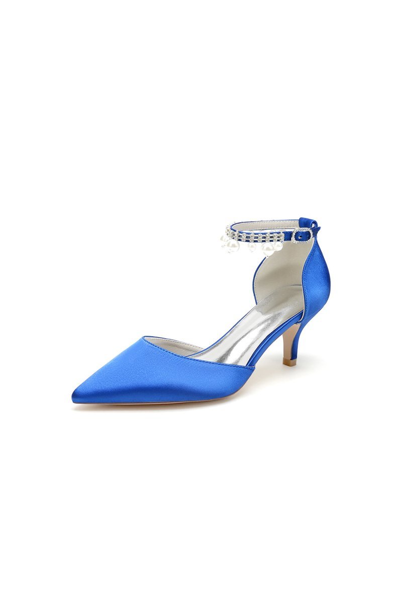 Pointed Toe Pearl Strap Kitten Heels - BOLODOO