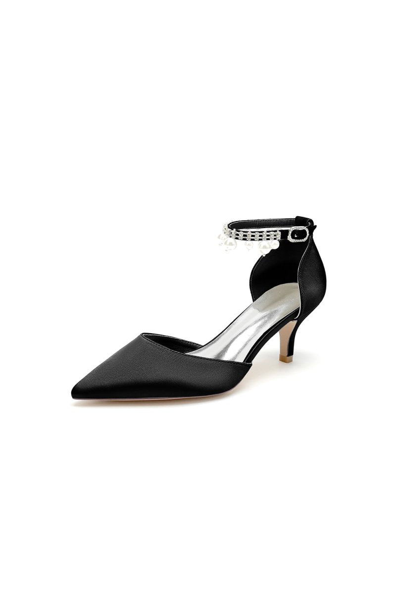 Pointed Toe Pearl Strap Kitten Heels - BOLODOO