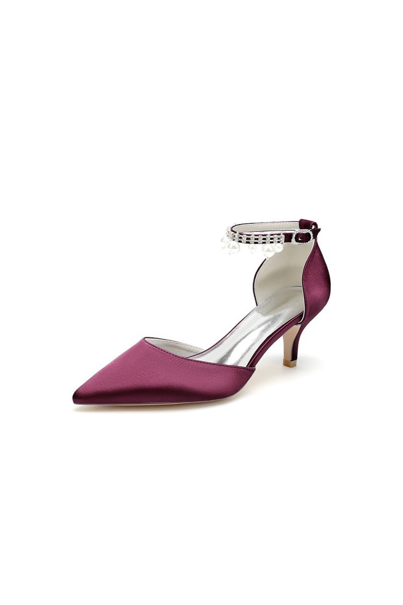 Pointed Toe Pearl Strap Kitten Heels - BOLODOO