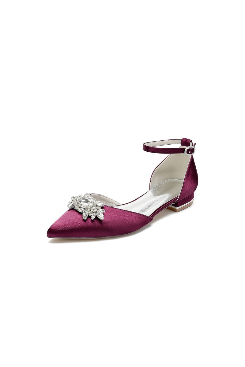 Pointed Toe Rhinestone Ankle Strap Kitten Heels - BOLODOO