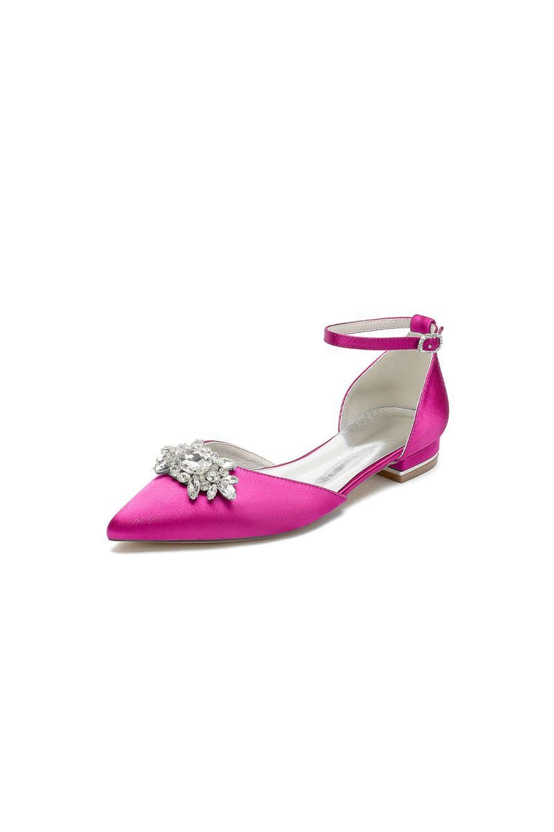 Pointed Toe Rhinestone Ankle Strap Kitten Heels - BOLODOO