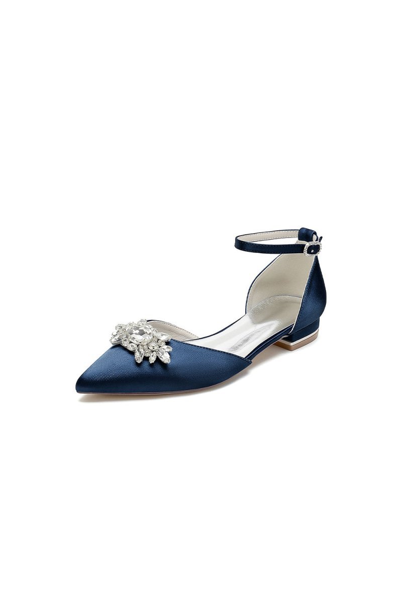Pointed Toe Rhinestone Ankle Strap Kitten Heels - BOLODOO