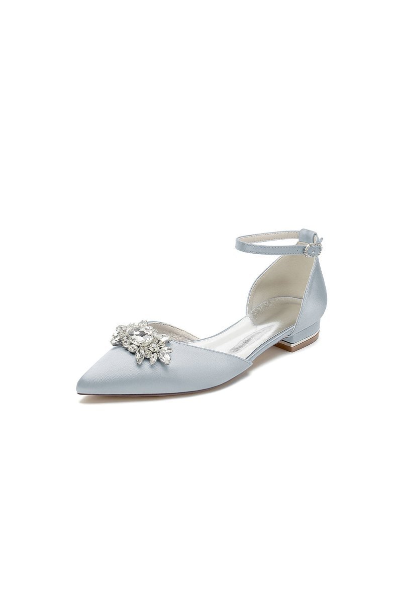 Pointed Toe Rhinestone Ankle Strap Kitten Heels - BOLODOO