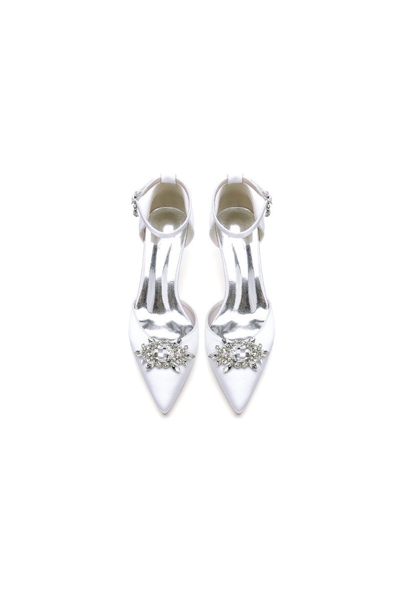 Pointed Toe Rhinestone Ankle Strap Kitten Heels